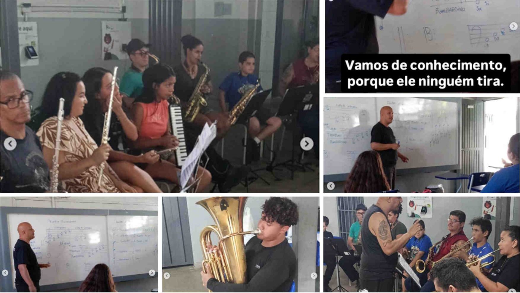 Aula de música: teoria e prática com os alunos do projeto