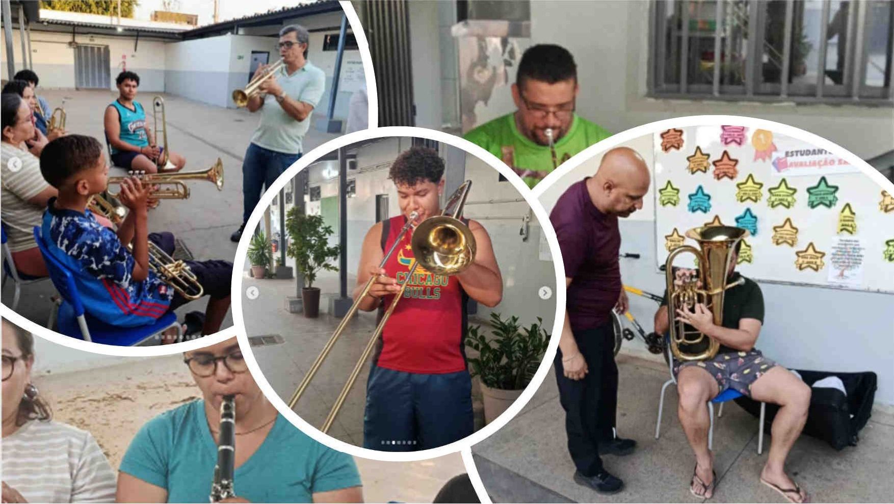 Aula de música: teoria e prática com os alunos do projeto